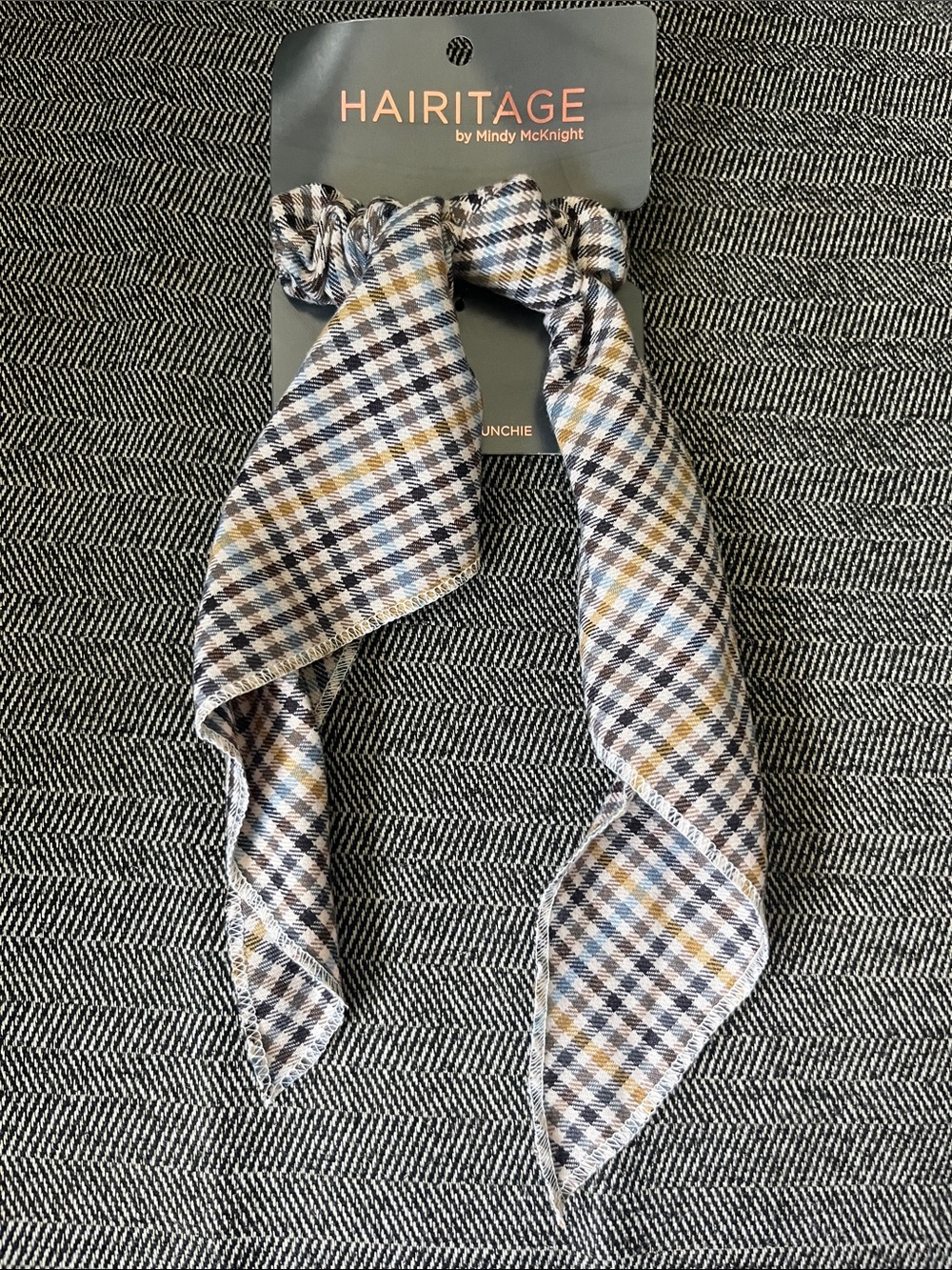 2/$10 Hairitage Plaid Bow Scrunchie Scarf - Brown, White & Tan